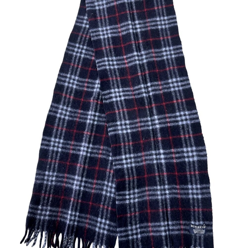 Burberry Classic Check Scarf Black 100% Lambswool Unisex Scarf Made In England